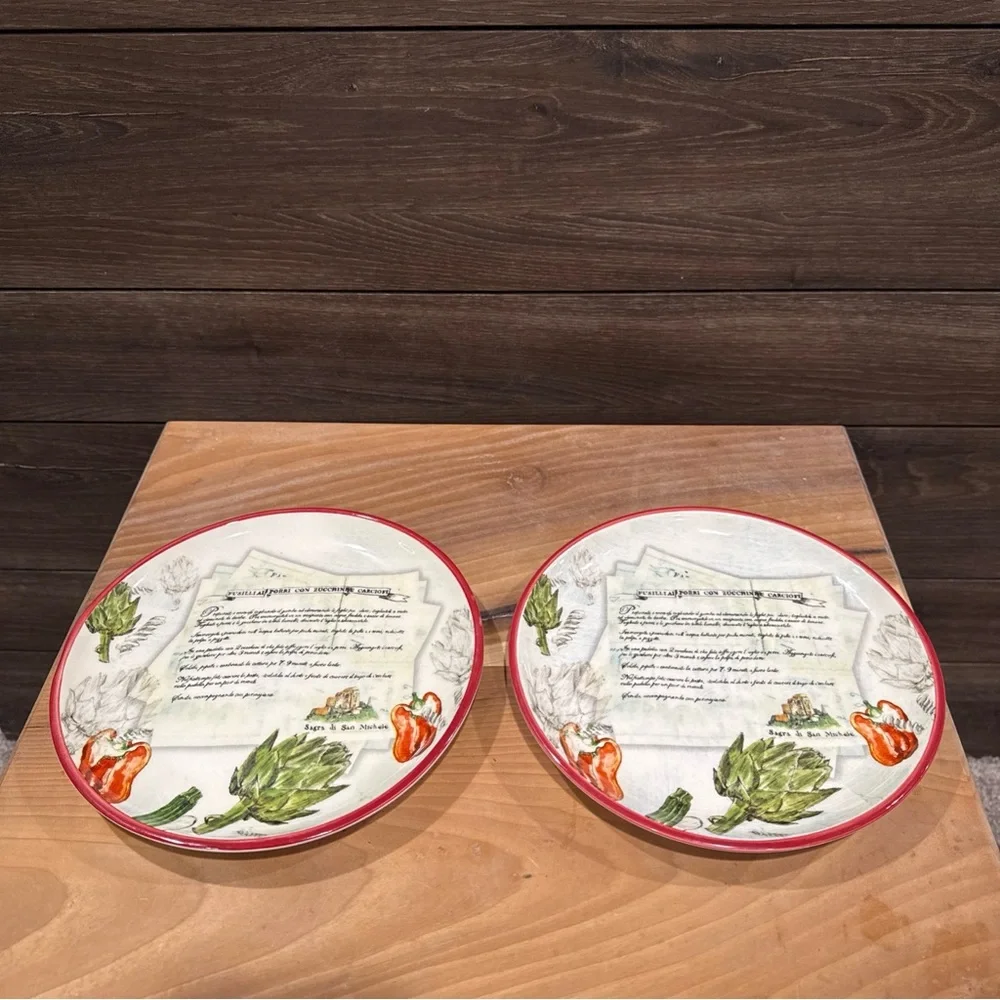 Williams Sonoma Ceramic Recipe Salad Plates with Red Rims  (Set of 6)